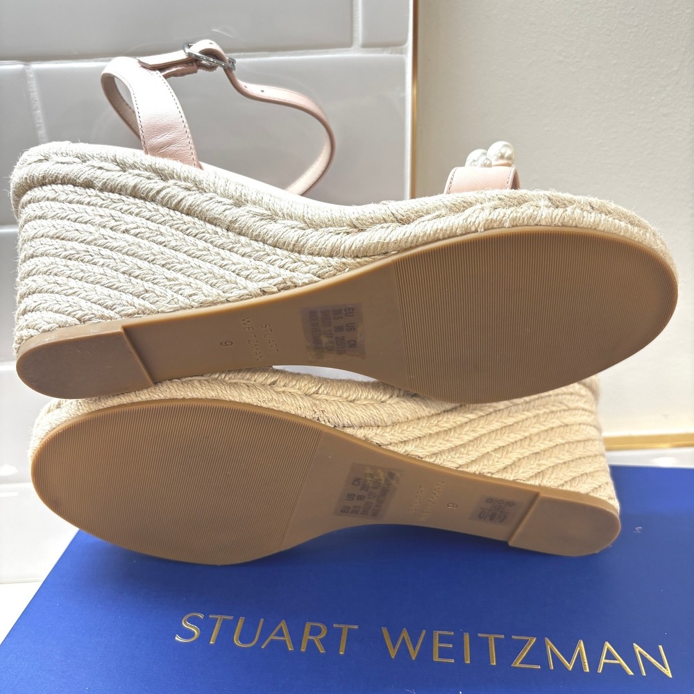 Stuart Weitzman Goldie Espadrille Wedge Sandals 9B Rosewater Pink, Pearl NWT Box - Picture 5 of 7